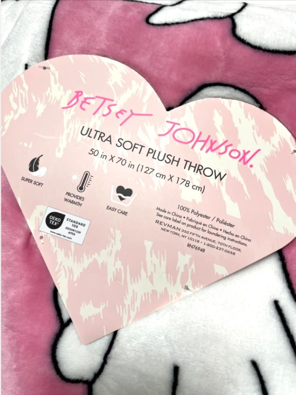 Betsey Johnson Pink Ghost Plush Throw Blanket 50x70 Halloween Pinkoween NWT